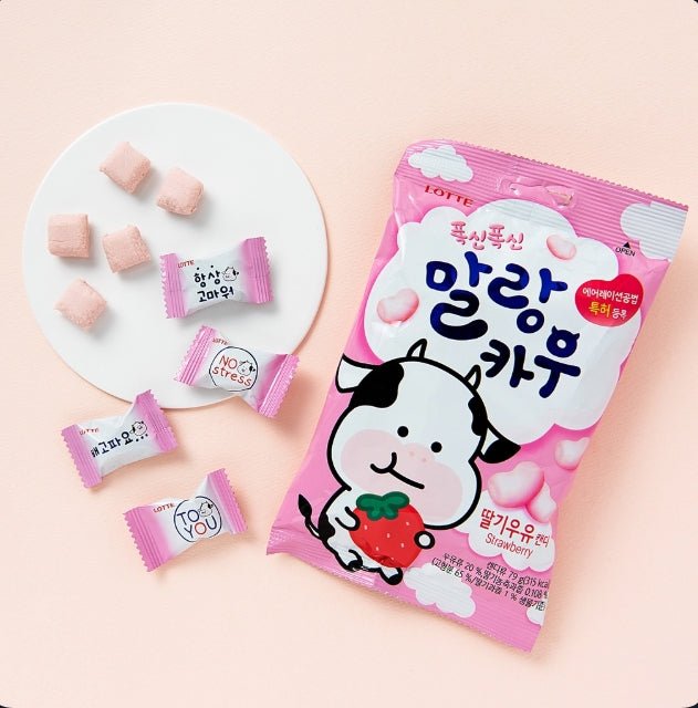 LOTTE MALANG COW  STRWEBERRY  MIKLK CHEWY CANDY 79G